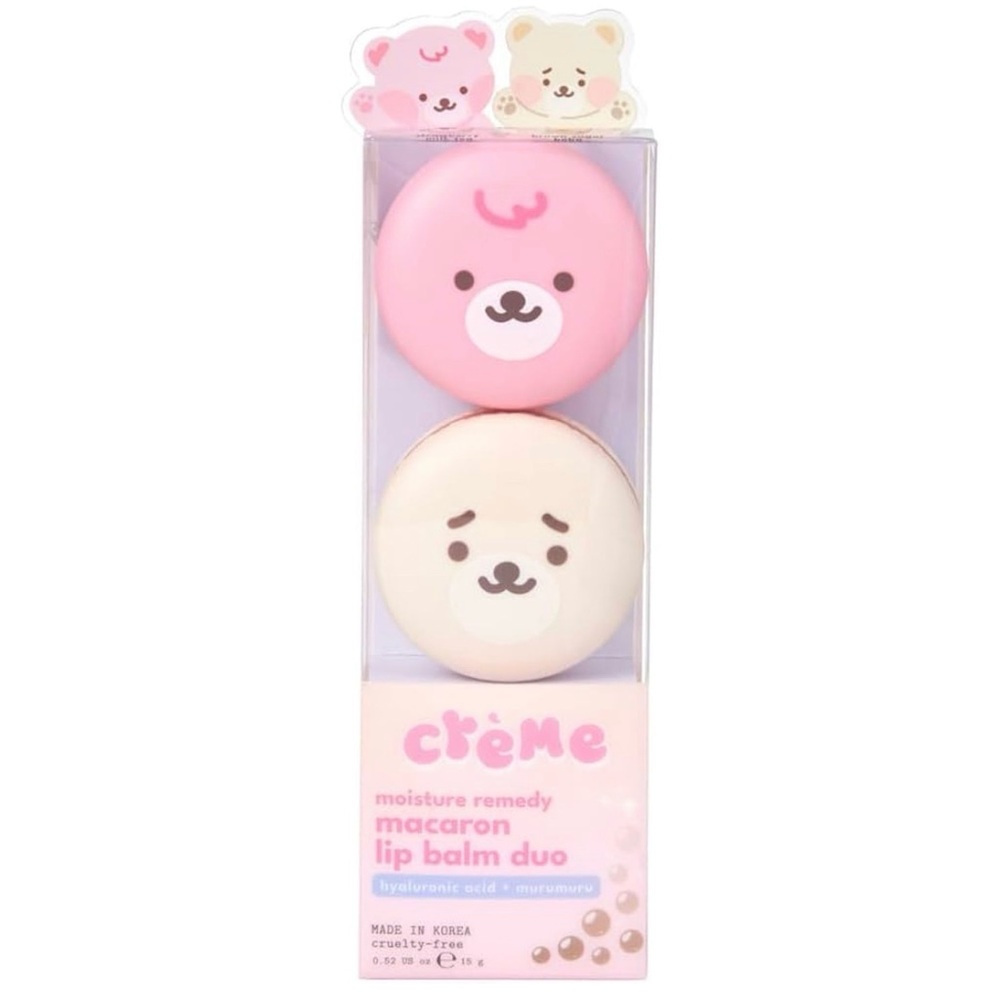NEW The Crème Shop Boba Bears Moisturizing Macaron Korean Lip Balm Pack Of TWO